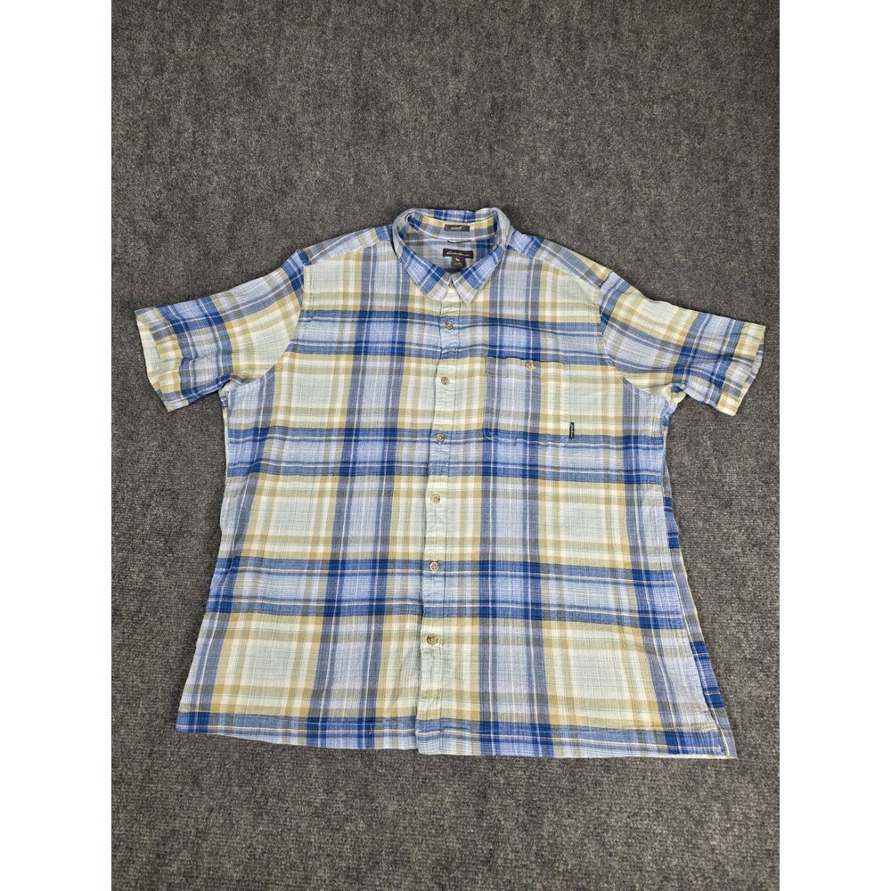 Eddie Bauer Mens 3XL Classic Fit Short Sleeve Plaid Button‎ Up Shirt Blue Green
